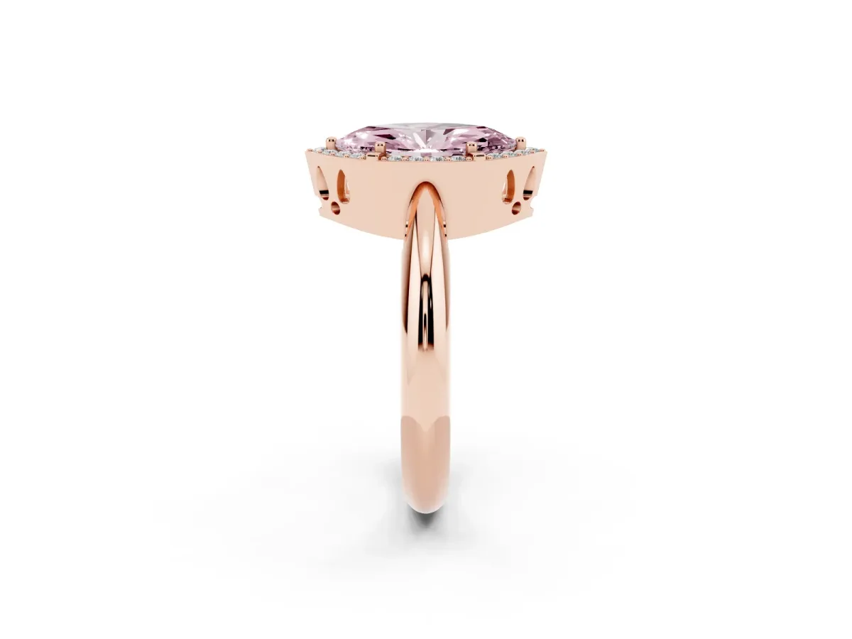 Fancy Pink Marquise Cut Cut Diamond Halo Engagement Ring with Split Shank and Four-Prong Setting Rose gold