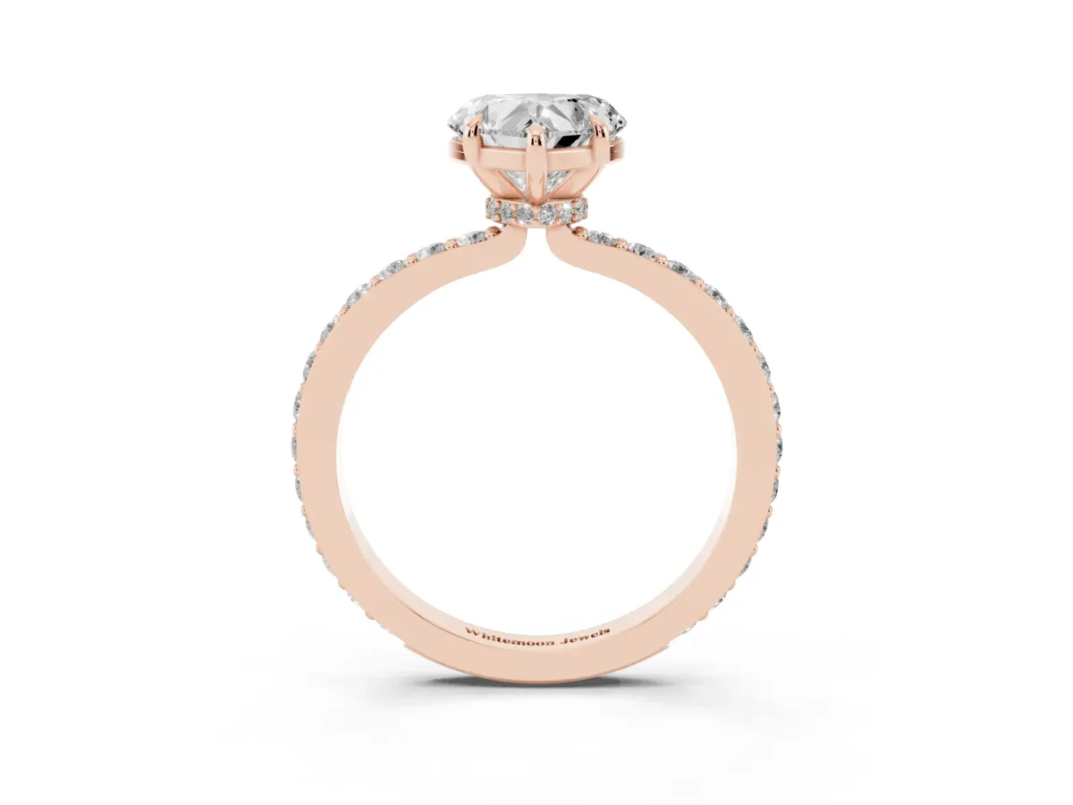 Heart Cut Diamond Pavé Engagement Ring with Round Accents and Prong Setting Rose gold