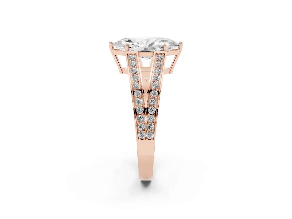 Marquise Cut Diamond Split Shank Ring with Pavé Band and Four-Prong Setting Rose gold