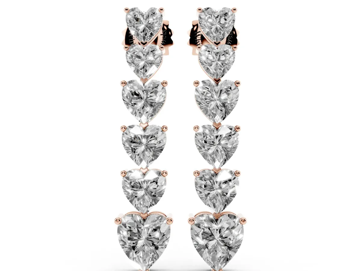 Graduated Heart Diamond Linear Drop Earrings Rose gold