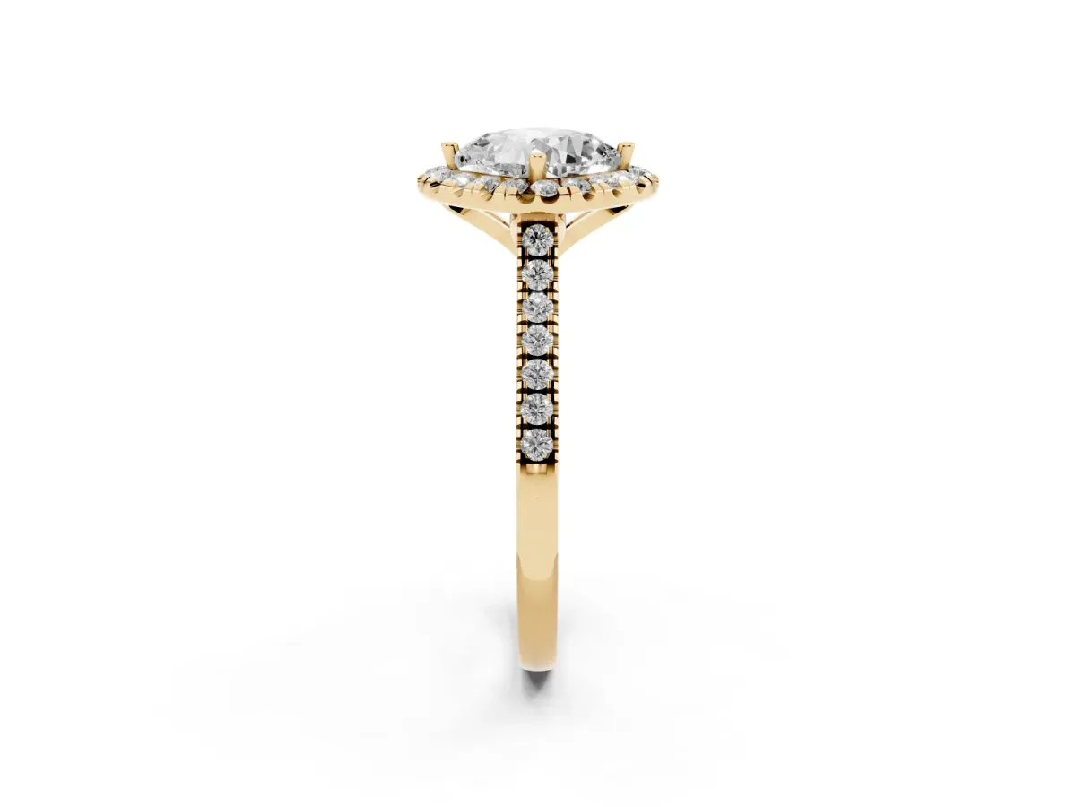 Cushion Cut Diamond Cushion Halo Ring with Pavé Band Yellow gold