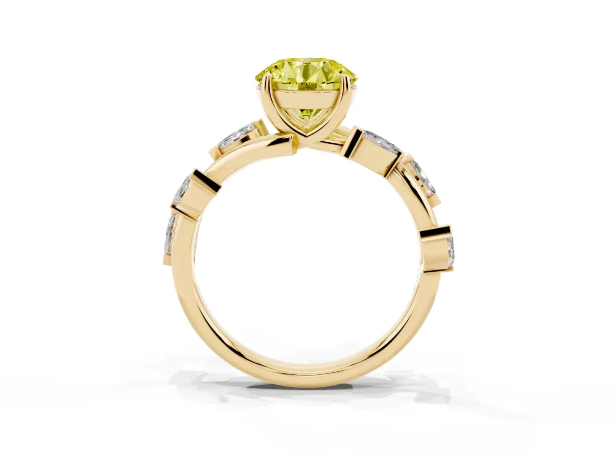 Fancy Yellow Round Cut Solitaire Twisted Band Marquise Accent Prong Setting Ring Yellow gold