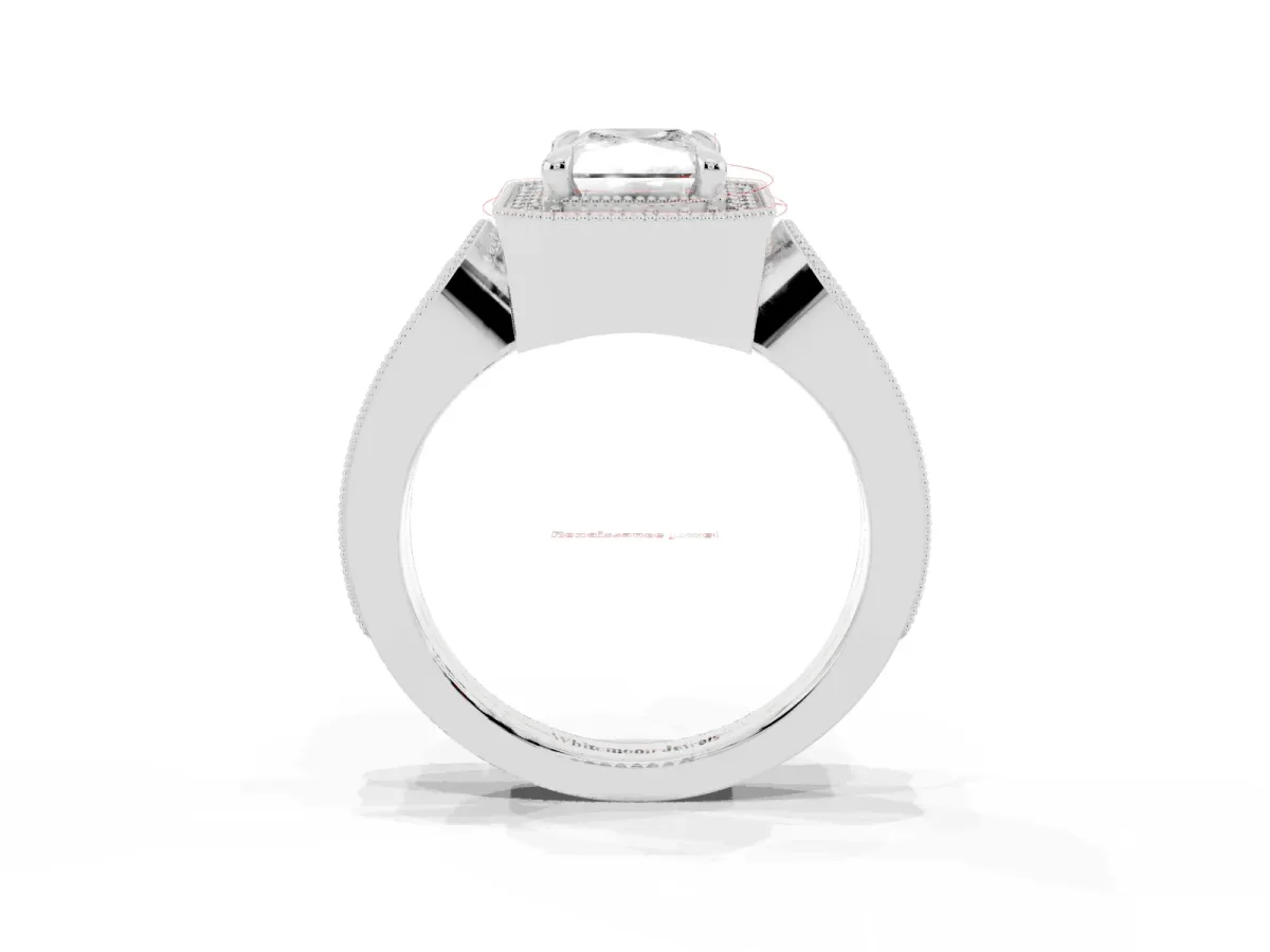Radiant Cut Halo Split Shank Milgrain Diamond Ring Platinum