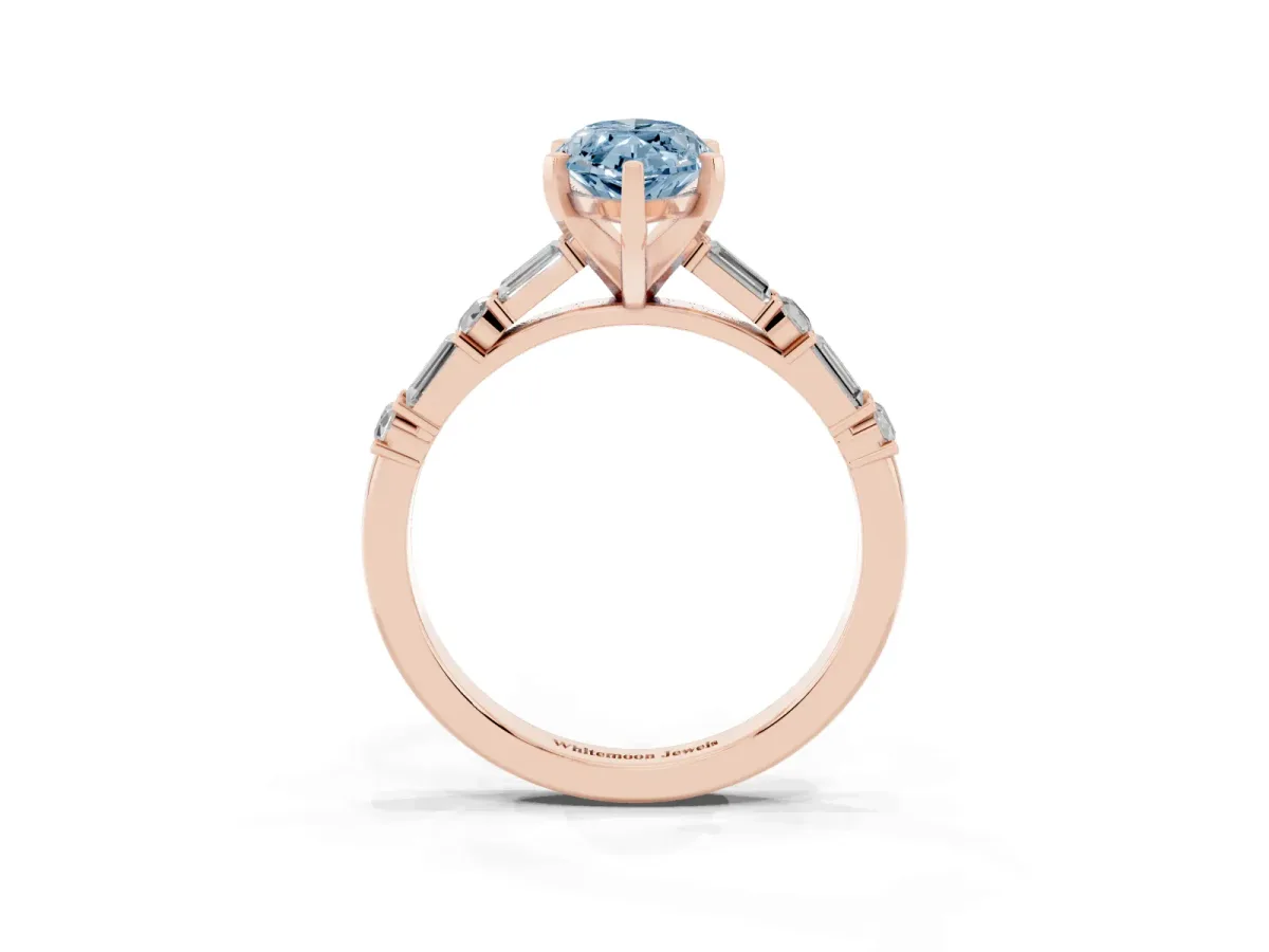 Fancy Blue Marquise Cut Diamond Solitaire with Side Baguettes and Channel Set Band Rose gold