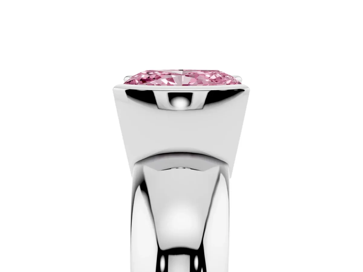 Fancy Pink Radiant Cut Solitaire Tension Set Diamond Ring with Wide Band Silver