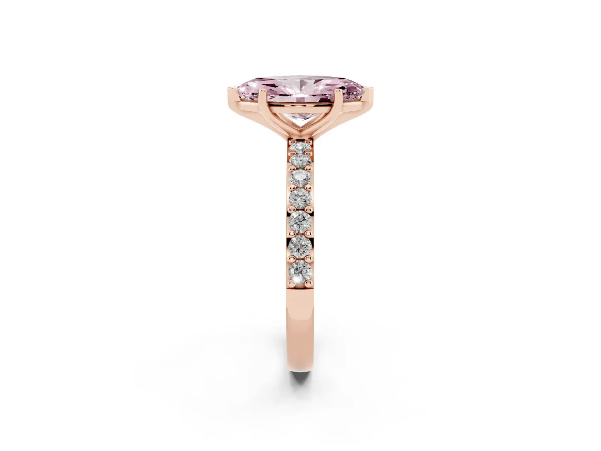 Fancy Pink Marquise Cut Cut Diamond Solitaire with Pave Band and Four-Prong Setting Rose gold