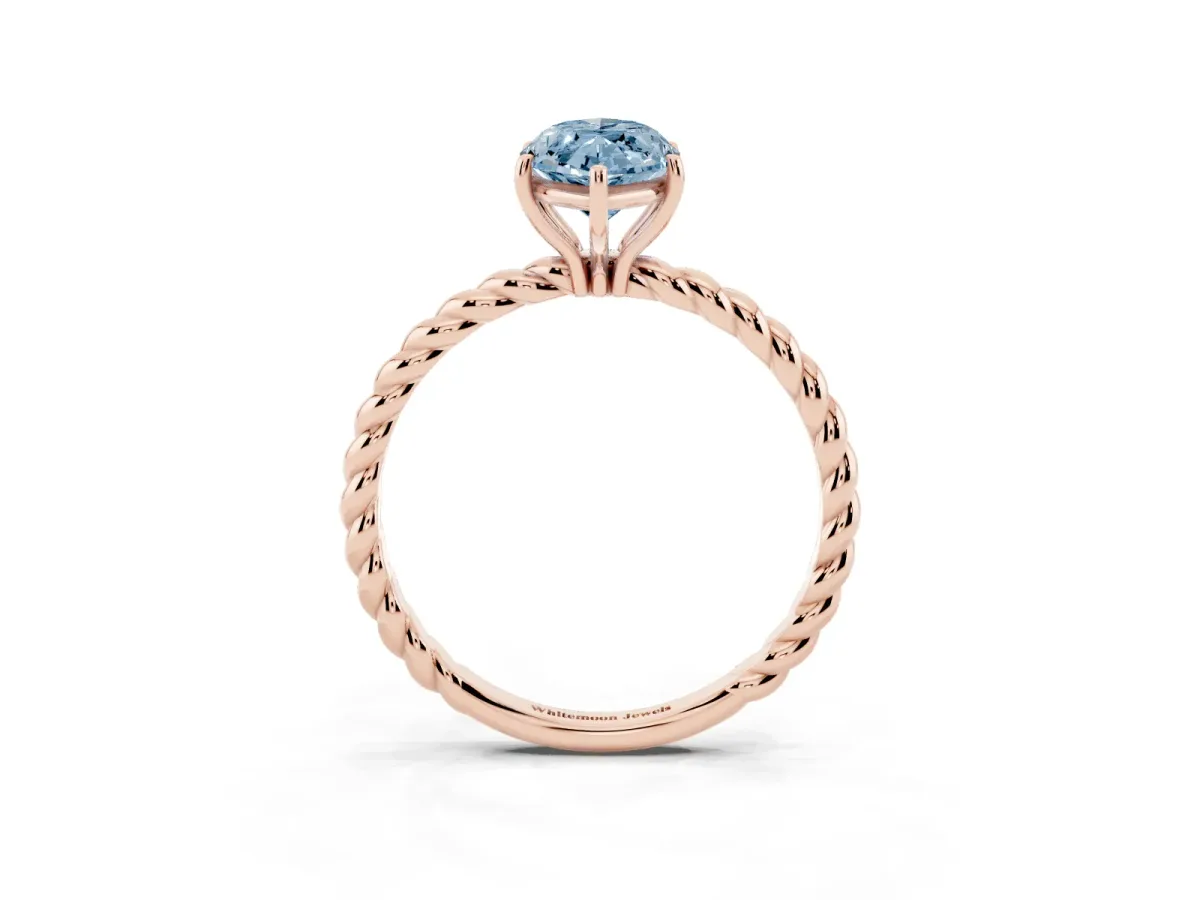 Fancy Blue Marquise Cut Solitaire Twisted Band 4-Prong Ring Rose gold