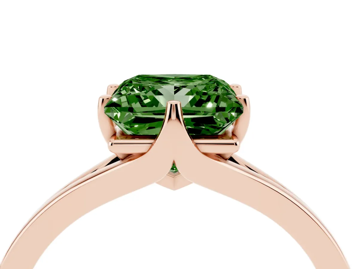 Fancy Green Princess Cut Solitaire Diamond Ring with Six-Prong Setting and Tapered Band Rose gold