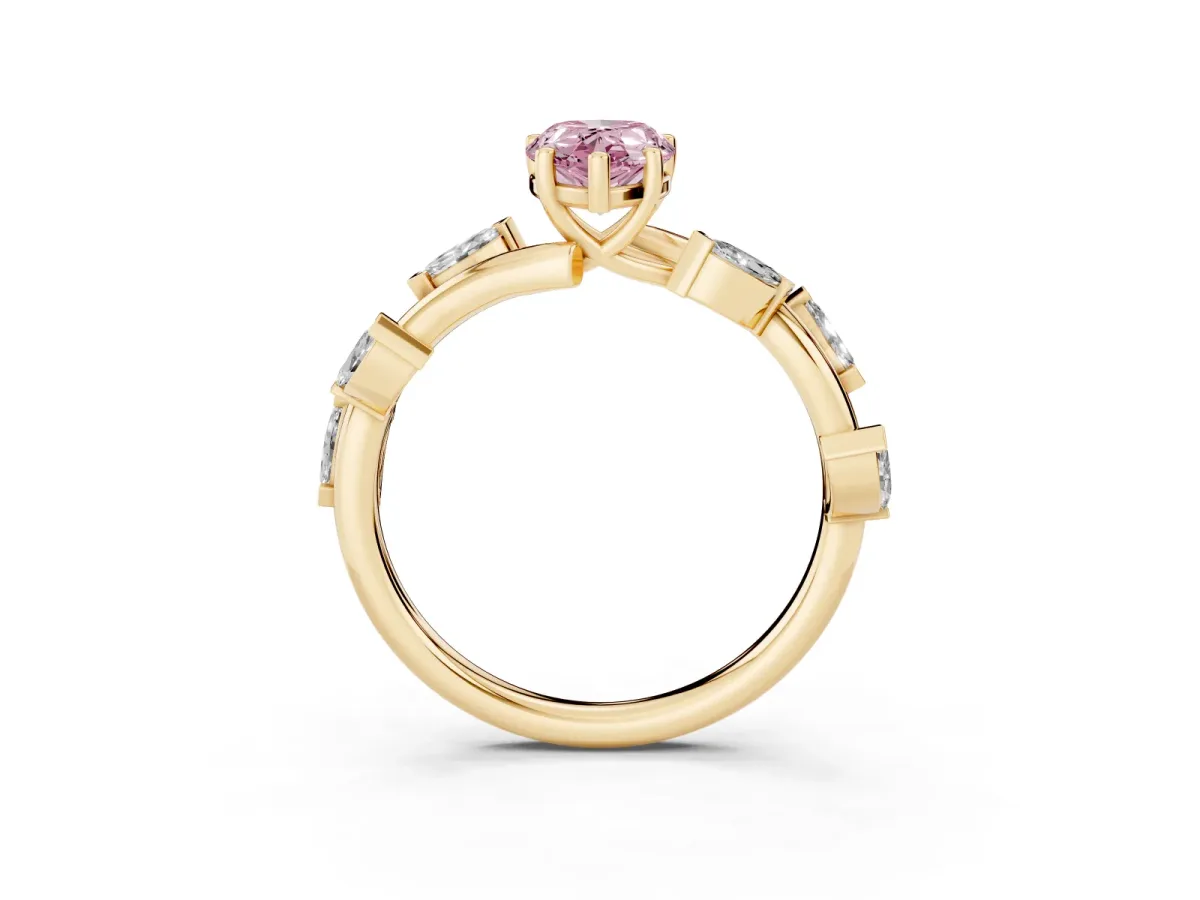 Fancy Pink Pear Cut Solitaire Twisted Band Marquise Accent Prong Setting Ring Yellow gold