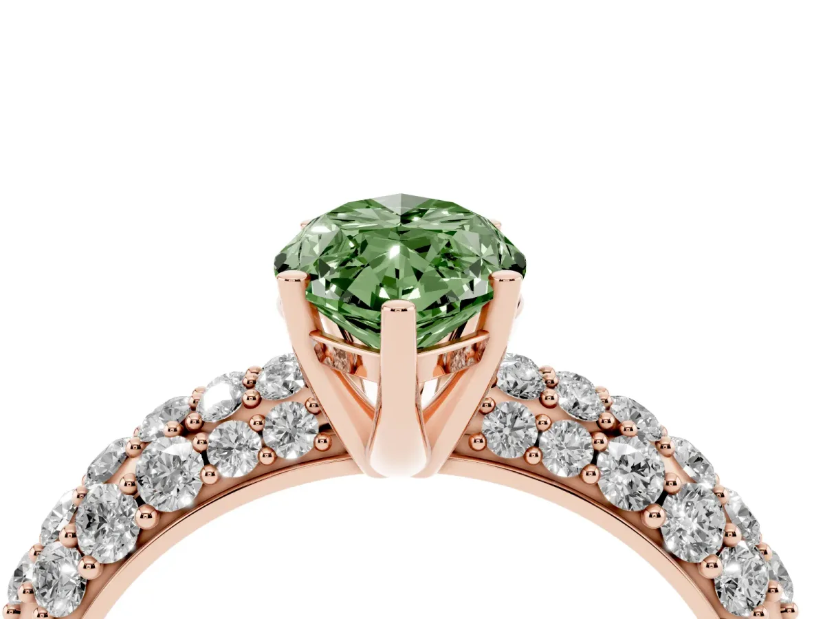 Fancy Green Marquise Cut Diamond Pavé Band Solitaire Ring with Four-Prong Setting Rose gold
