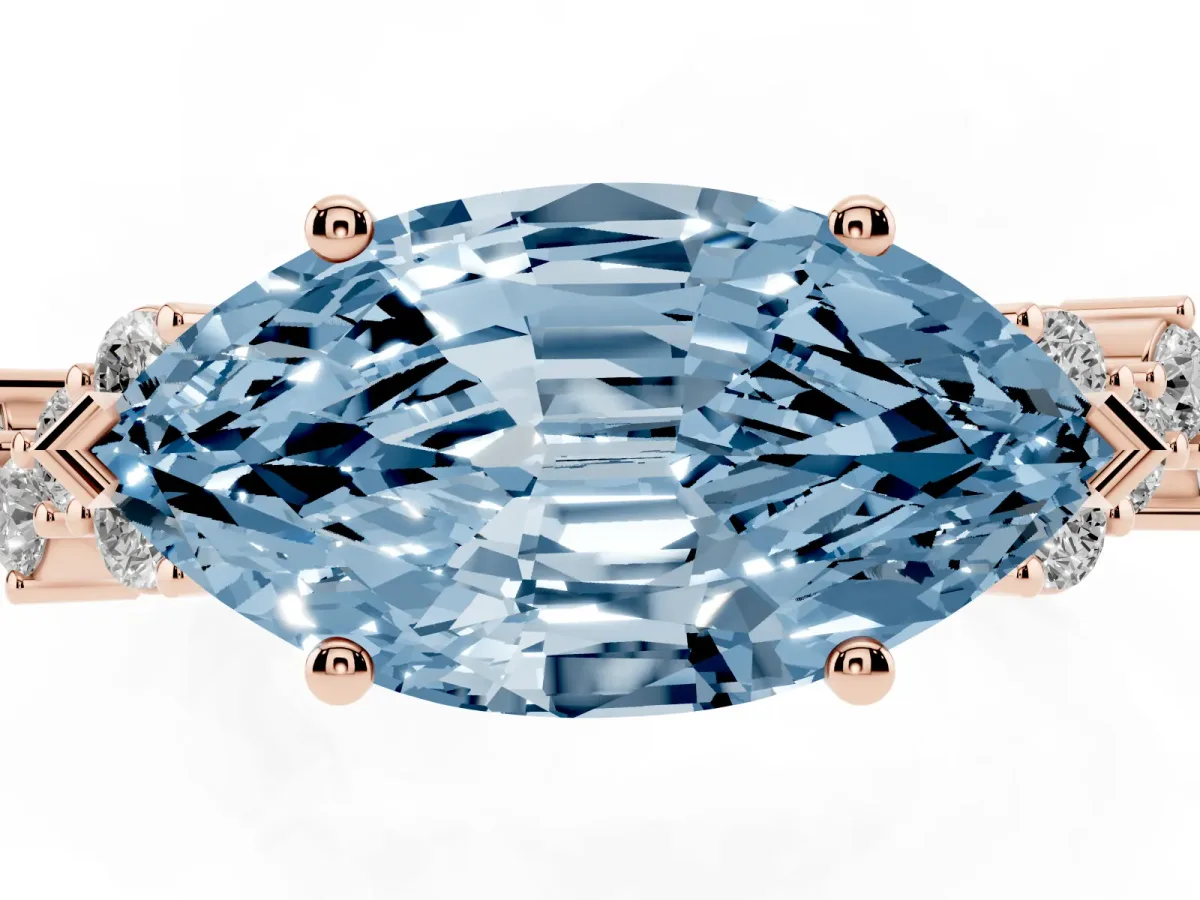Fancy Blue Marquise Cut Diamond Scattered Round Accent Ring with Prong Setting Rose gold