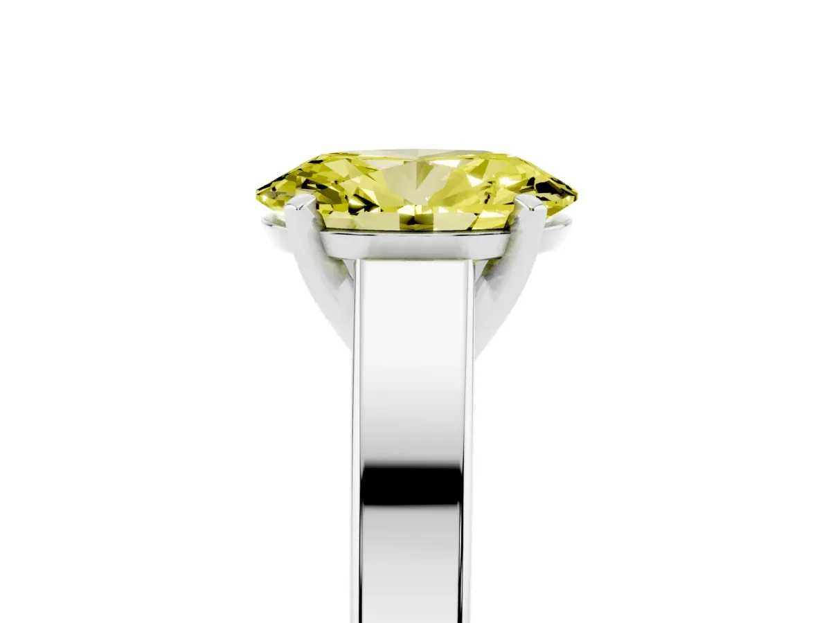 Fancy Yellow Oval Cut Solitaire Engagement Ring with Four-Prong Setting and Tapered Band Platinum