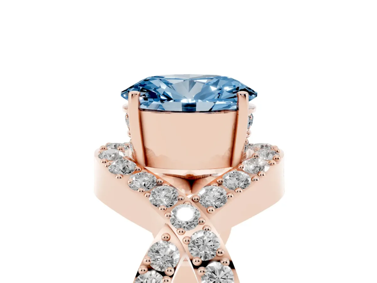 Fancy Blue Oval Cut Solitaire Twist Band Pavé Diamond Engagement Ring Rose gold