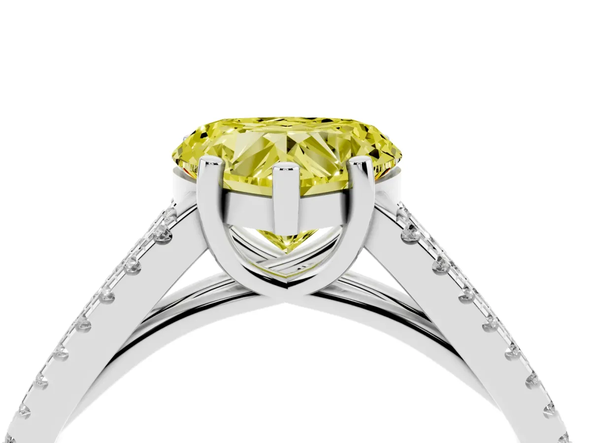 Fancy Yellow Heart Cut Diamond Solitaire Engagement Ring with Split Shank Pavé Band Silver