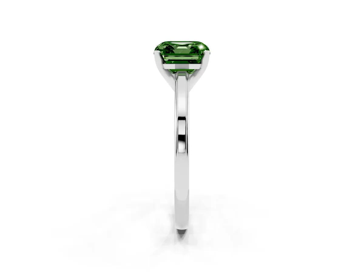 Fancy Green Asscher Cut Solitaire Diamond Ring with Four-Prong Setting and Classic Band Platinum