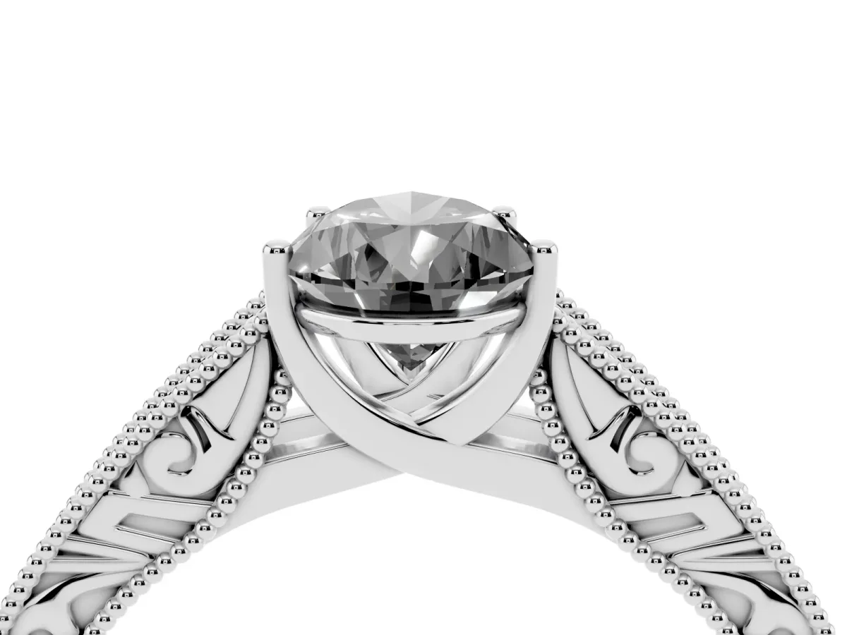 Fancy Black Pear Cut Diamond Solitaire Ring with Engraved Band and Four-Prong Setting Platinum