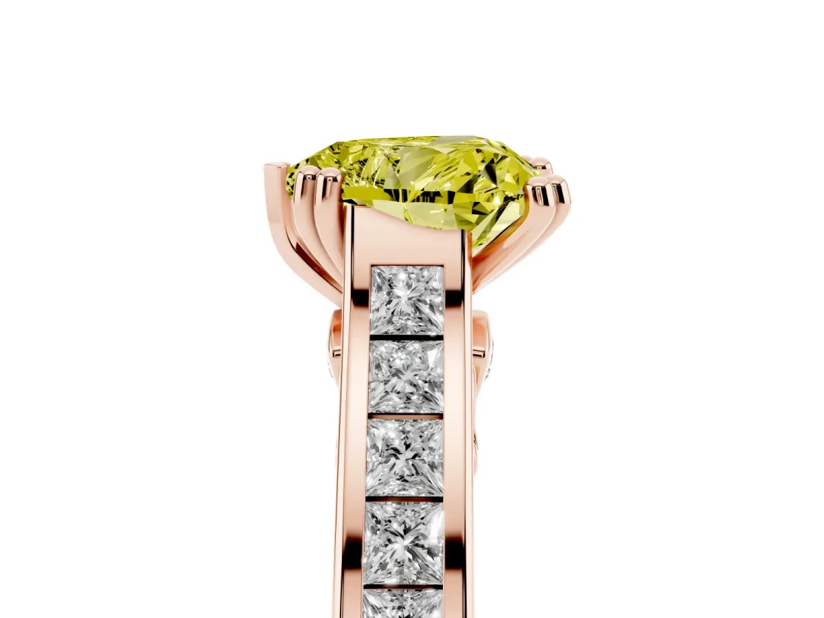 Fancy Yellow Heart Cut Cut Channel Set Solitaire Engagement Ring with Prong Setting Rose gold