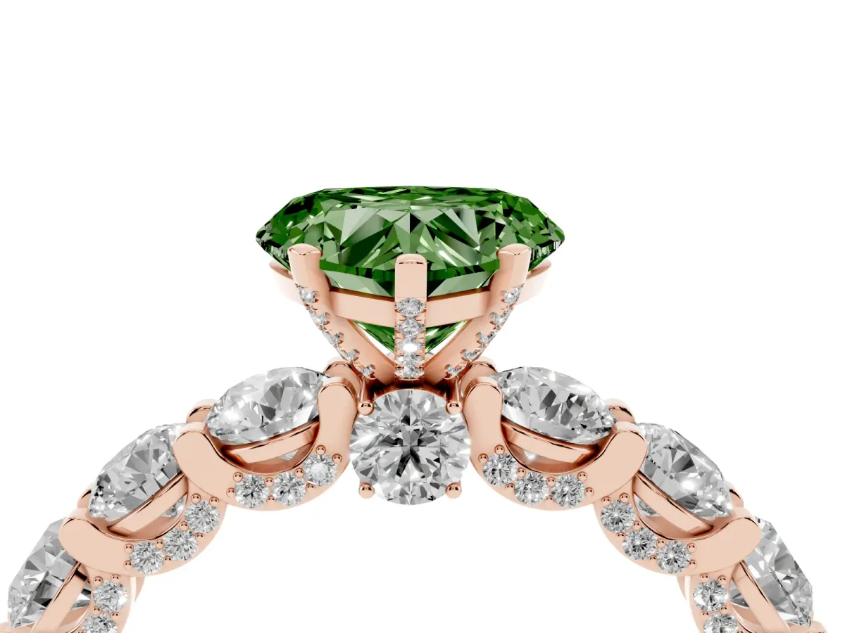 Fancy Green Heart Cut Diamond Side Stone Engagement Ring with Four-Prong Setting Rose gold
