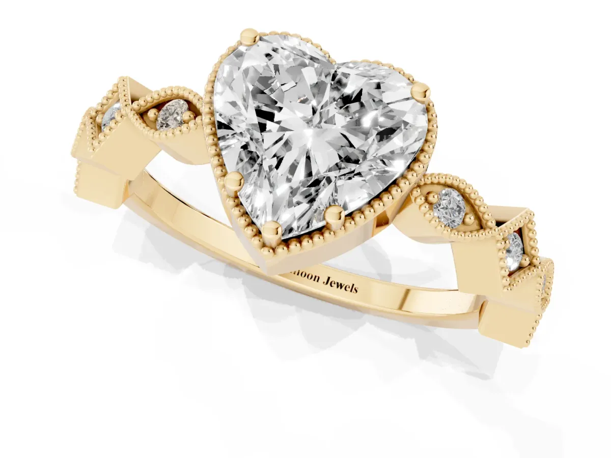 Heart Cut Milgrain Marquise Diamond Twist Band Ring Yellow gold