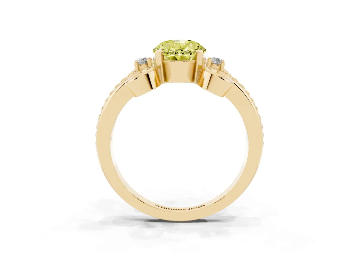 Fancy Yellow Oval Cut Solitaire Twisted Band Scroll Prong Ring Yellow gold