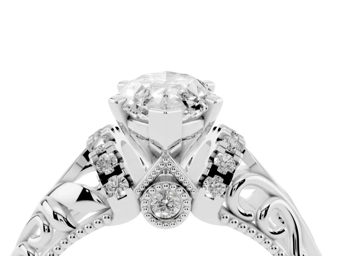 Marquise Cut Solitaire Filigree Engagement Ring with Halo and Prong Setting Silver