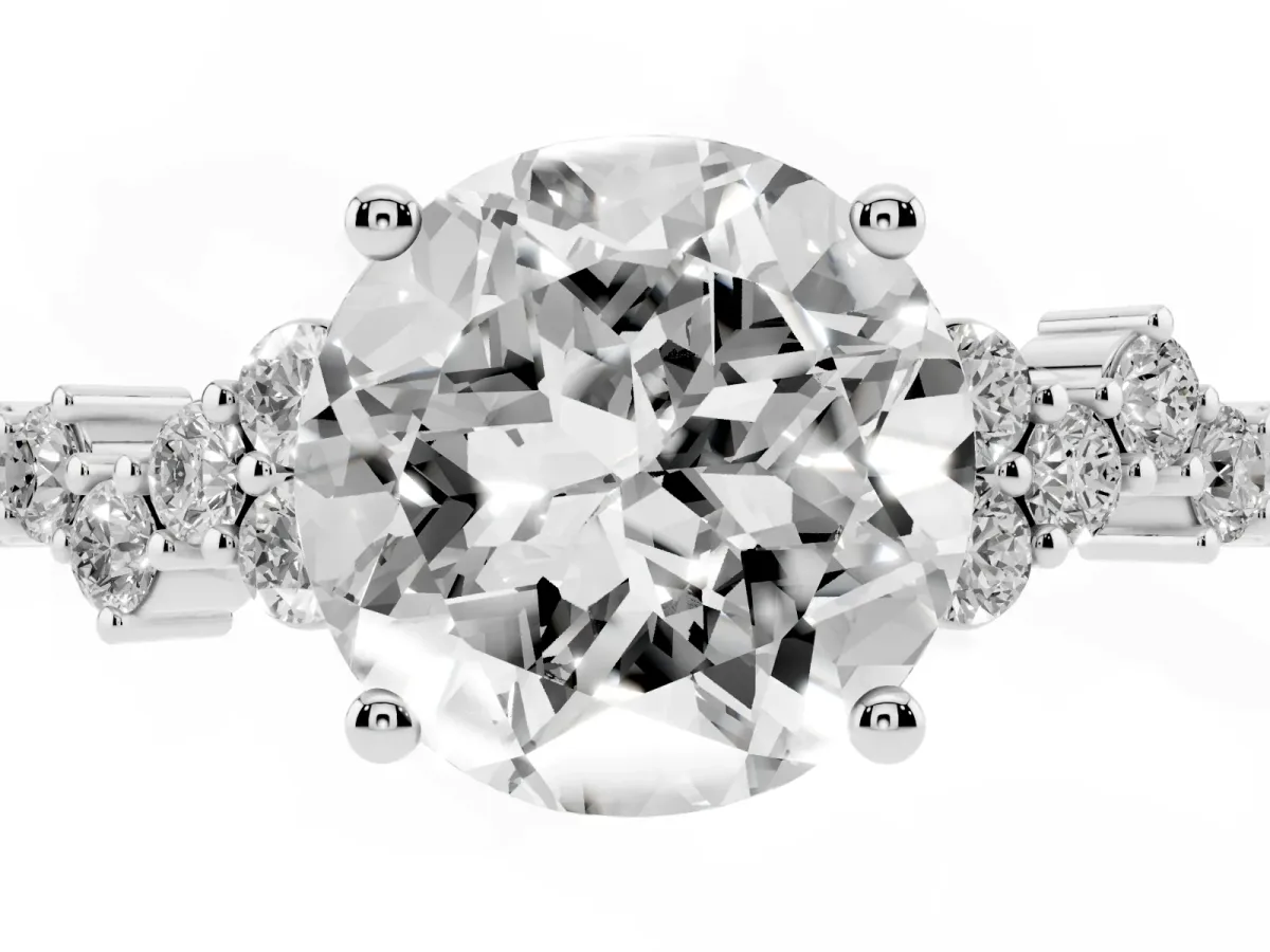 Round Cut Diamond Scattered Round Accent Ring with Prong Setting White gold