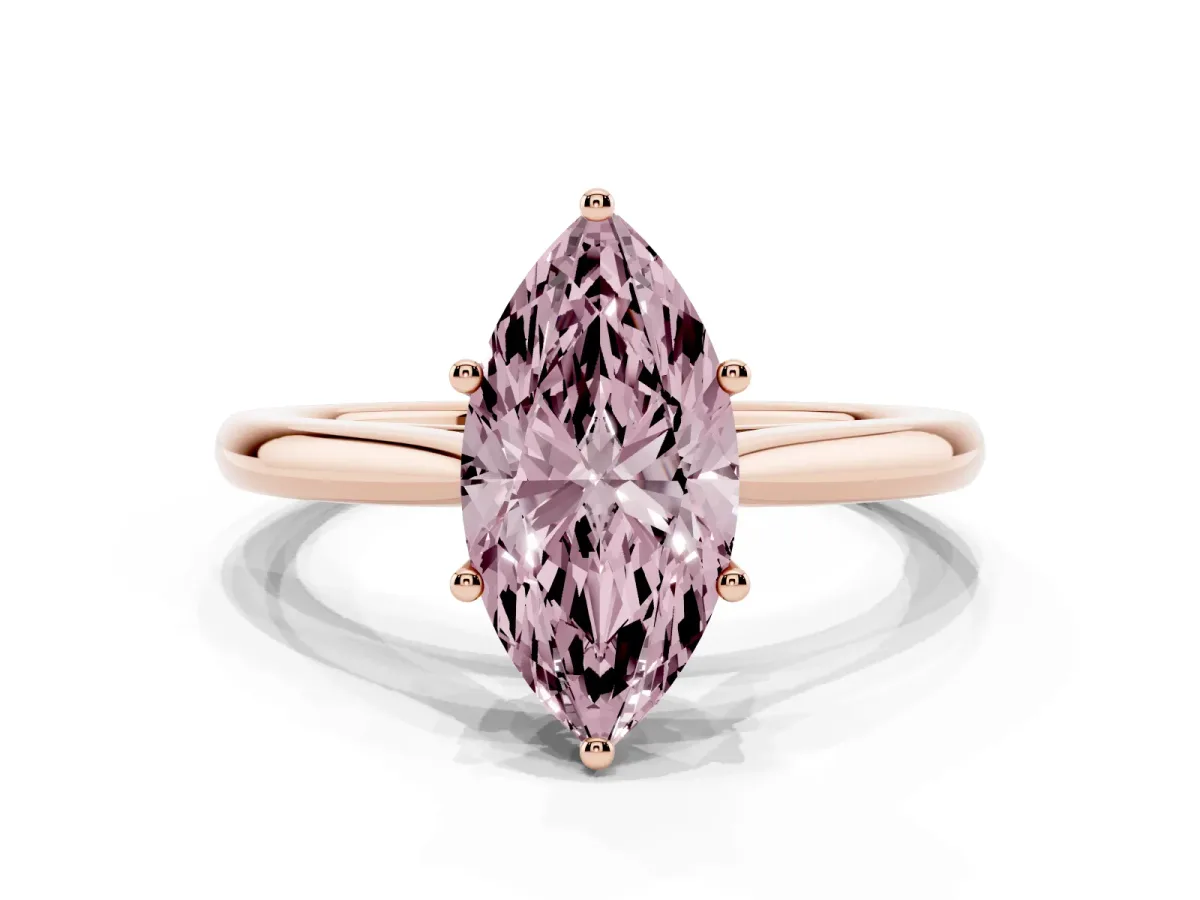 Fancy Pink Marquise Cut Cut Solitaire Ring with Cathedral Band and Four-Prong Setting Rose gold