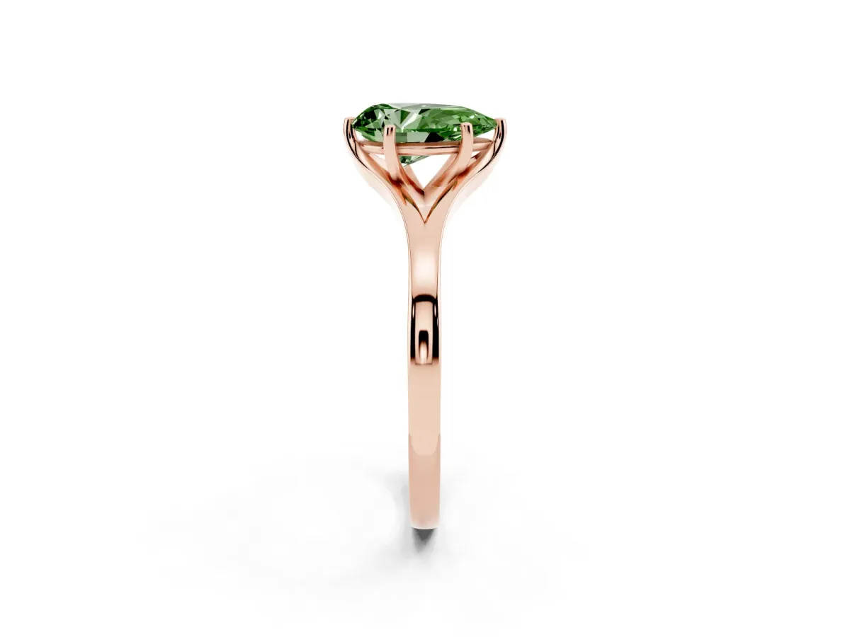 Fancy Green Pear Cut Solitaire Diamond Ring with Six-Prong Setting and Tapered Band Rose gold