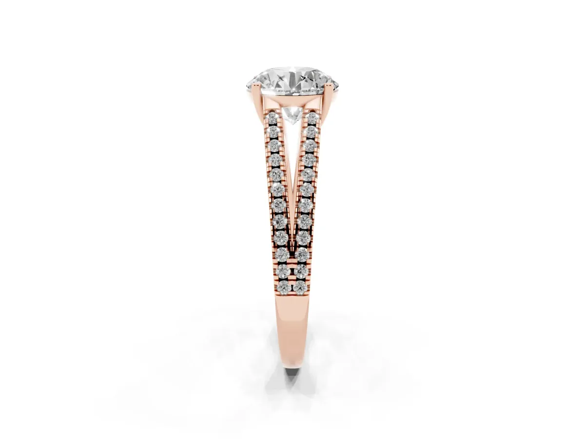 Round Cut Diamond Solitaire Engagement Ring with Split Shank Pavé Band Rose gold