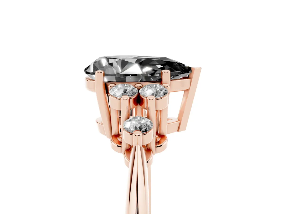 Fancy Black Pear Cut Cut Diamond Cluster Ring with Solitaire Band and Four-Prong Setting Rose gold