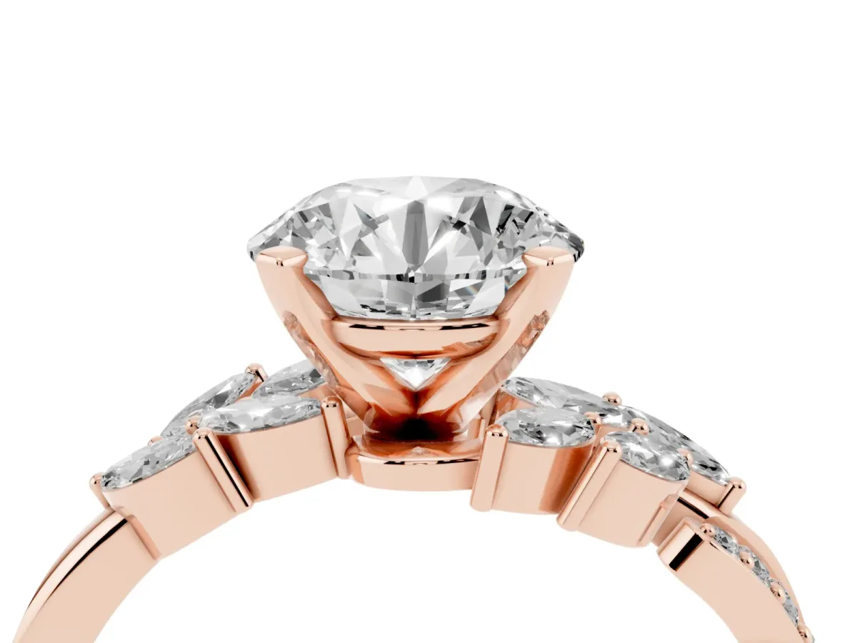 Round Cut Solitaire Marquise Twist Band with Six-Prong Setting Rose gold