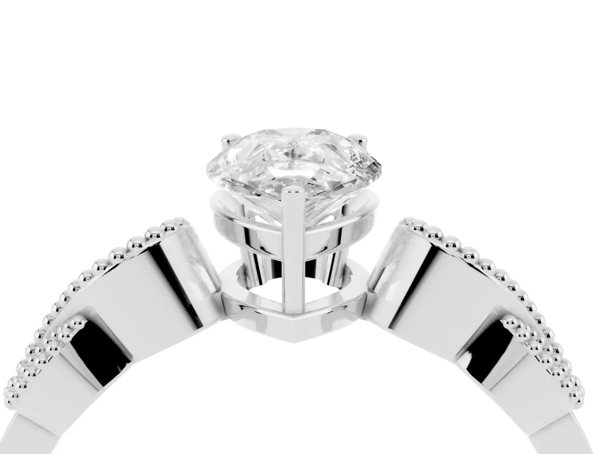 Pear Cut Solitaire Milgrain Leaf Band with Prong Setting Silver