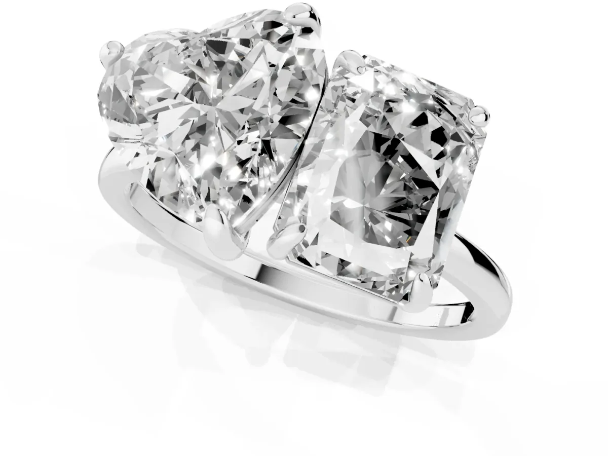 Radiant and Heart Toi Moi Ring with Prong Setting and Plain Band Silver