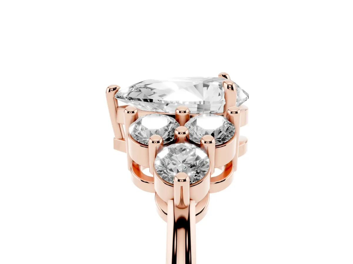 Pear Cut Brilliant Diamond Cluster Accent Solitaire Ring with Prong Setting Rose gold