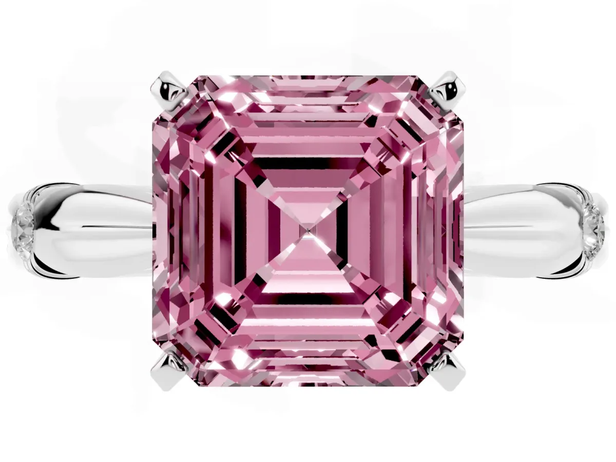 Fancy Pink Asscher Cut Solitaire Diamond Twisted Band with Four-Prong Setting Silver