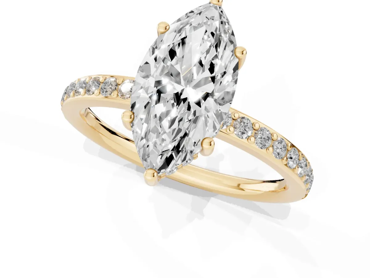 Marquise Cut Cut Diamond Pavé Band Ring with Four-Prong Setting Yellow gold
