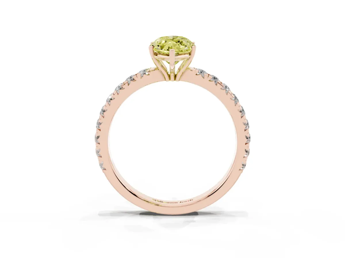 Fancy Yellow Marquise Cut Diamond Pavé Solitaire Engagement Ring with Four-Prong Setting Rose gold