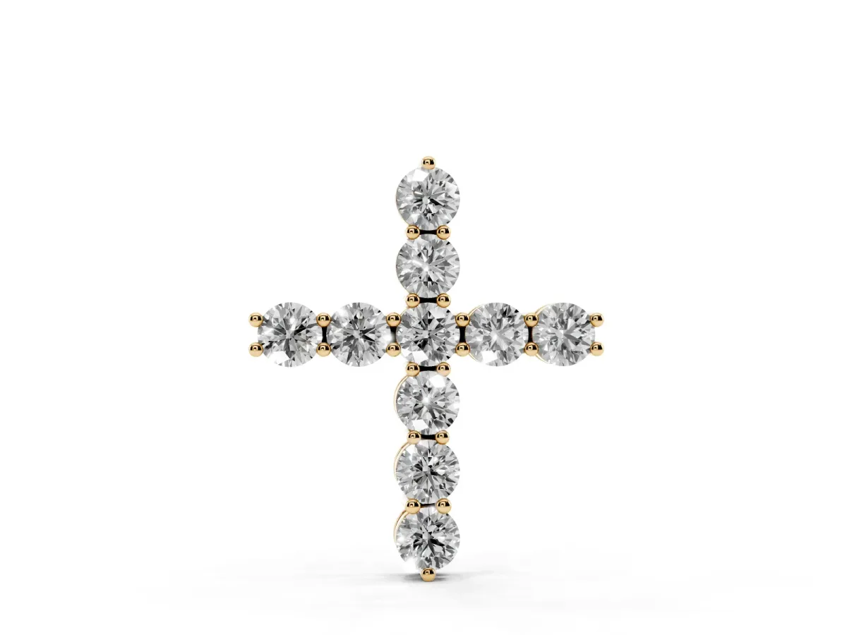 Round Diamond Prong-Set Cross Pendant Yellow gold