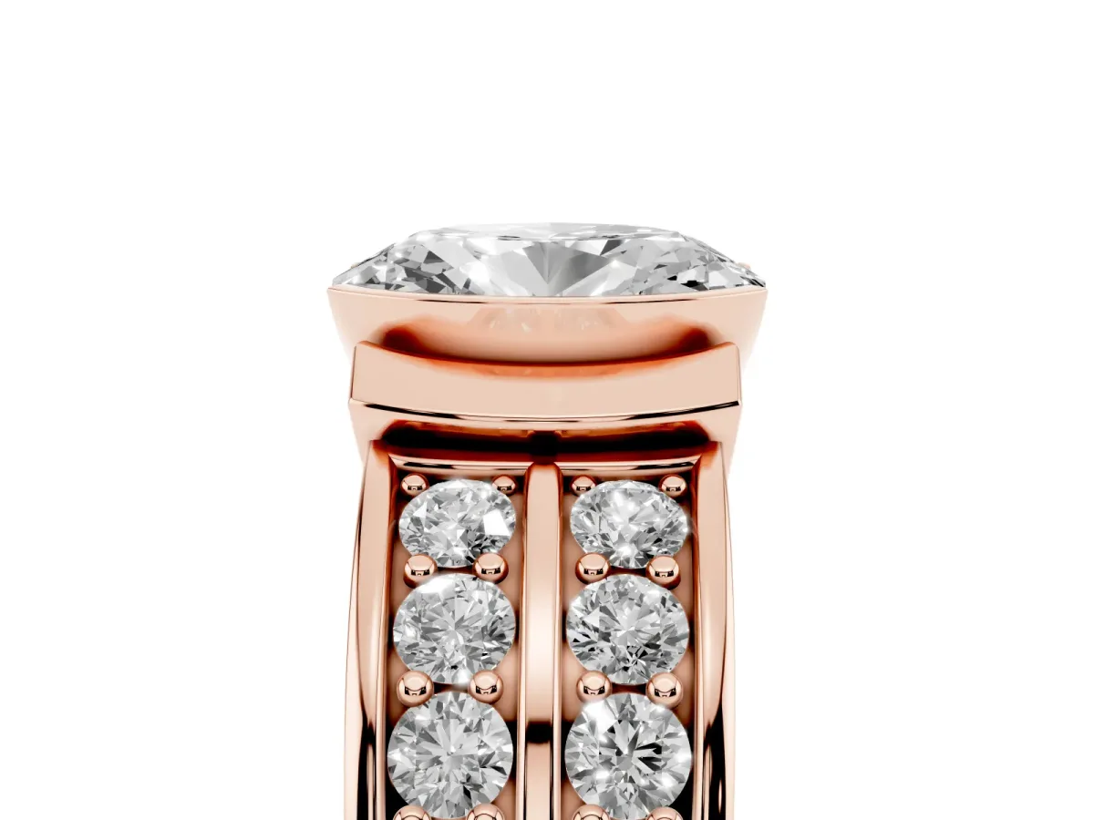 Oval Cut Brilliant Diamond Channel Set Wide Band Ring with Bezel Setting Rose gold