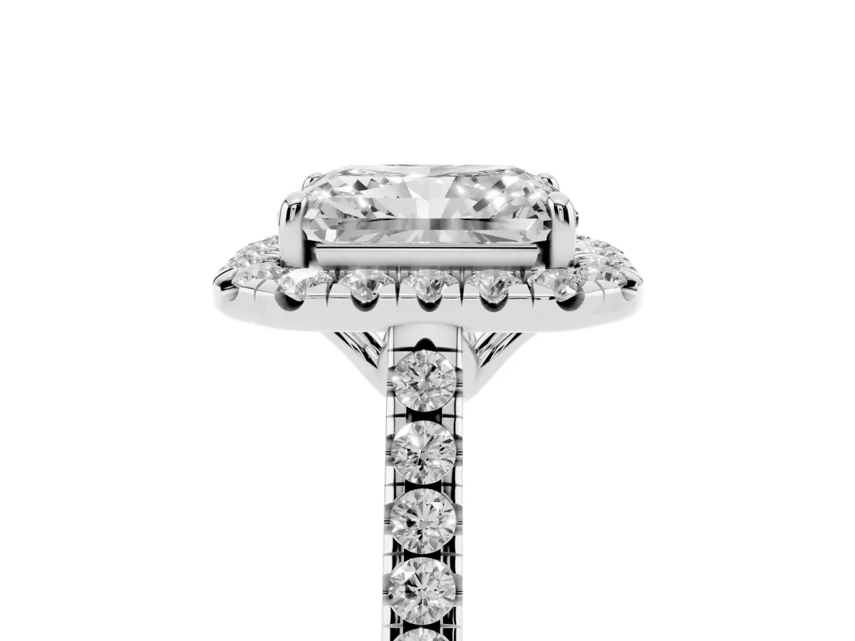 Radiant Cut Halo Pavé Diamond Engagement Ring with Four-Prong Setting Silver