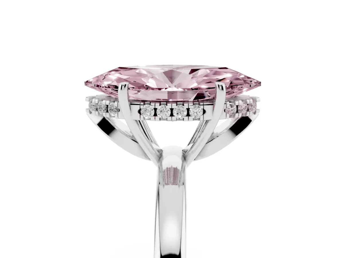 Fancy Pink Marquise Cut Solitaire Diamond Ring with Prong Setting and Plain Band Silver