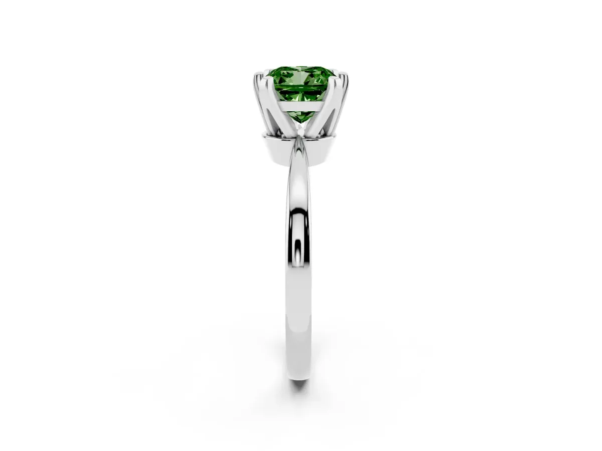 Fancy Green Cushion Cut Solitaire Engagement Ring with Six-Prong Setting and Tapered Band Platinum