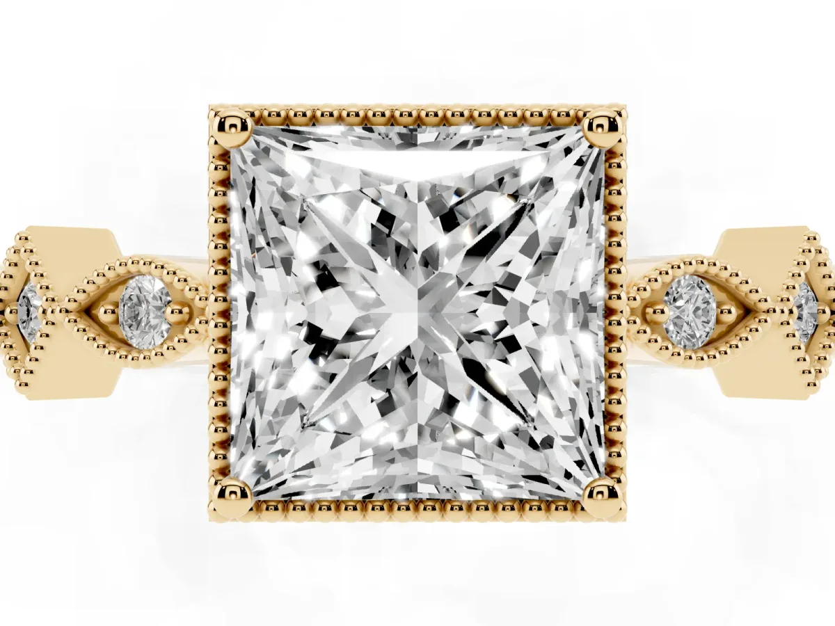 Princess Cut Milgrain Marquise Diamond Twist Band Ring Yellow gold