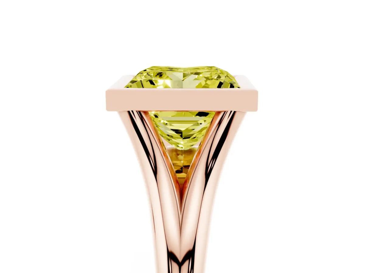 Fancy Yellow Bezel Set Princess Cut Cut Solitaire Ring with Tapered Band Rose gold