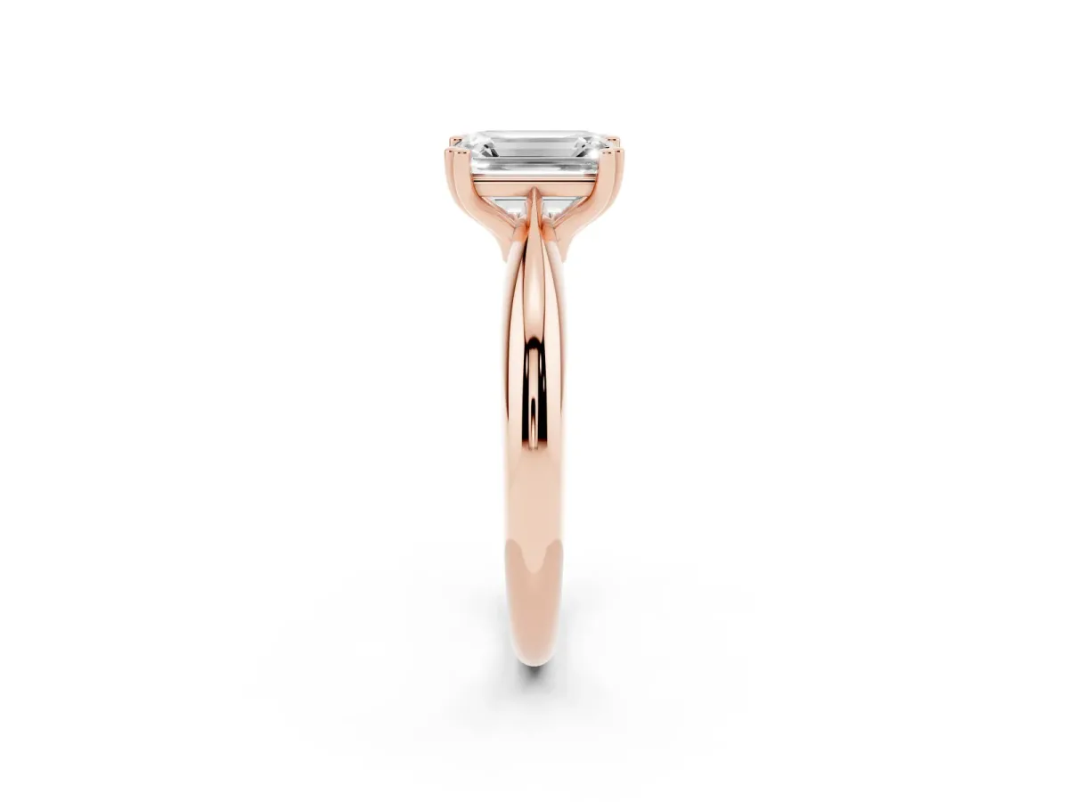 Emerald Cut Cut Solitaire Engagement Ring with Tapered Band and Four-Prong Setting Rose gold