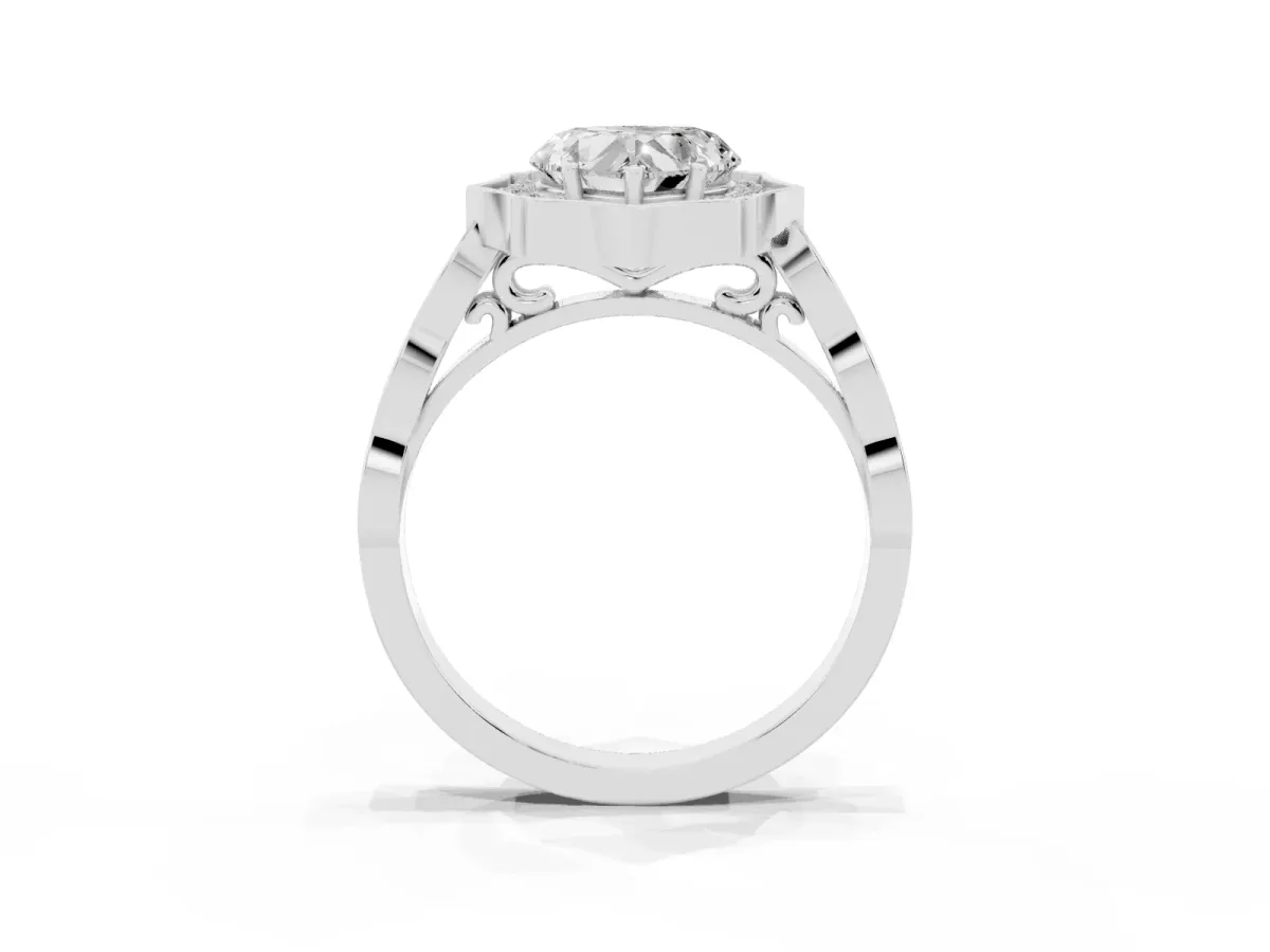 Heart Cut Halo Diamond Engagement Ring with Milgrain Band and Four-Prong Setting Platinum