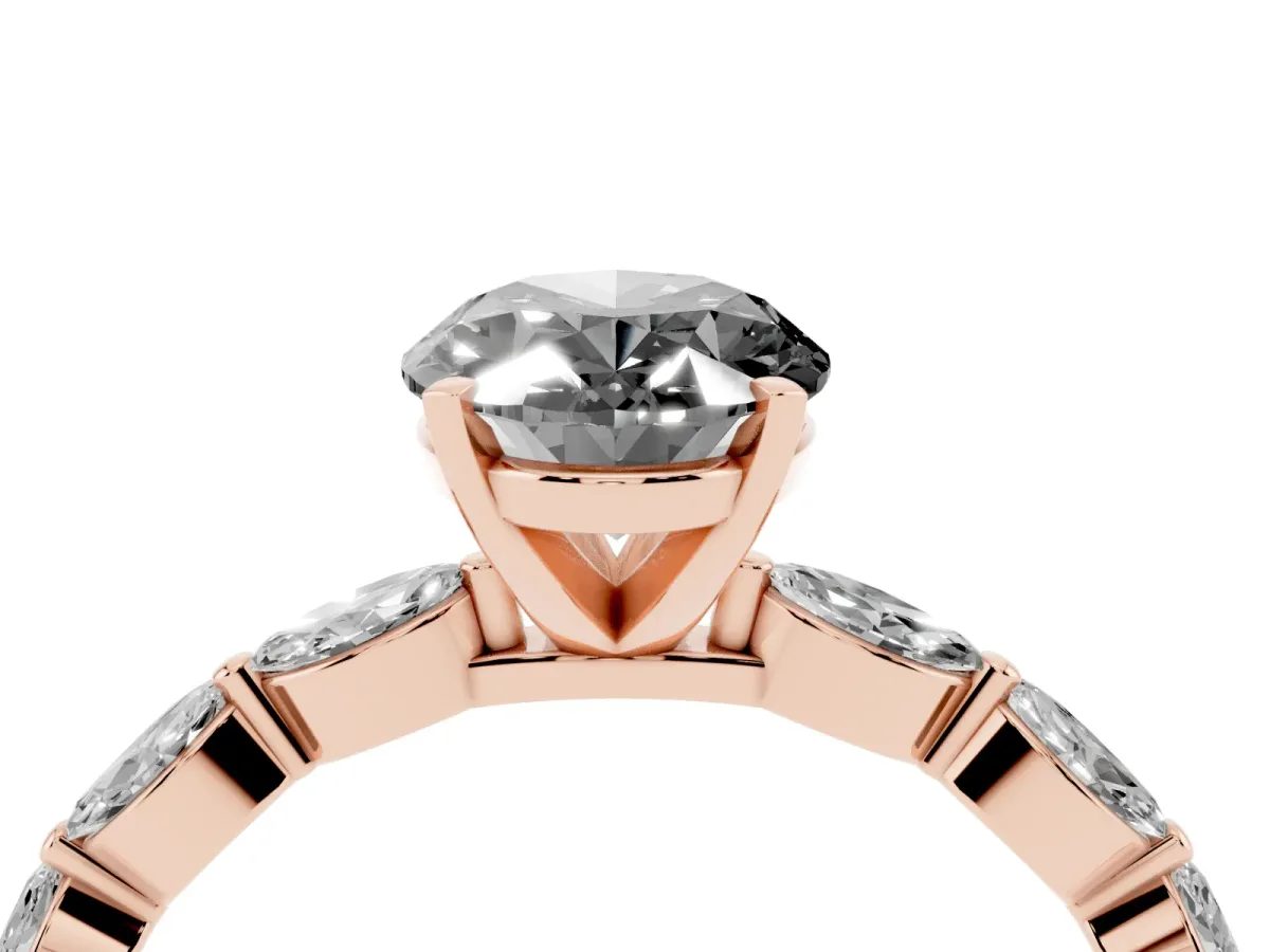 Fancy Black Oval Cut Diamond Ring with Marquise Side Stones and Prong Setting Rose gold