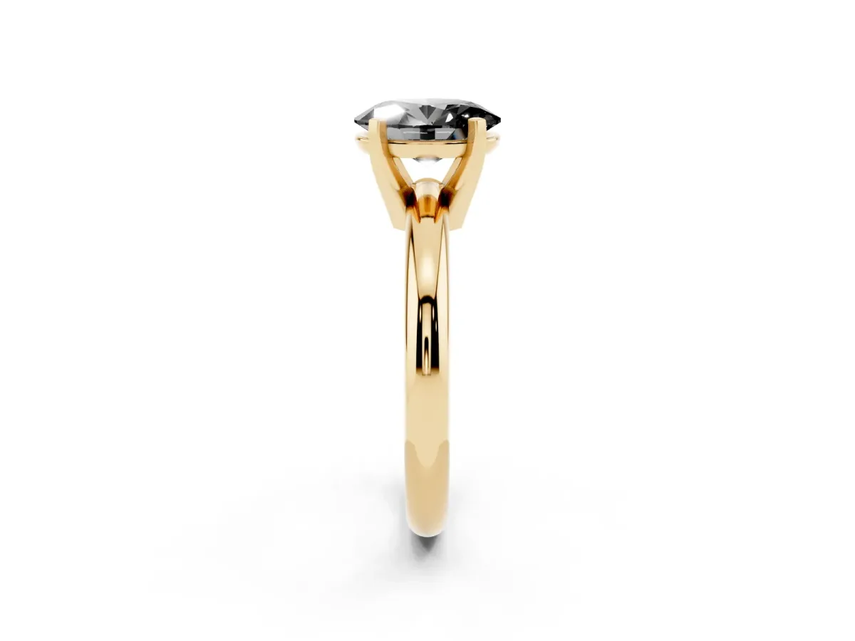 Fancy Black Oval Cut Diamond Solitaire Engagement Ring with Round Band and Four-Prong Setting Yellow gold