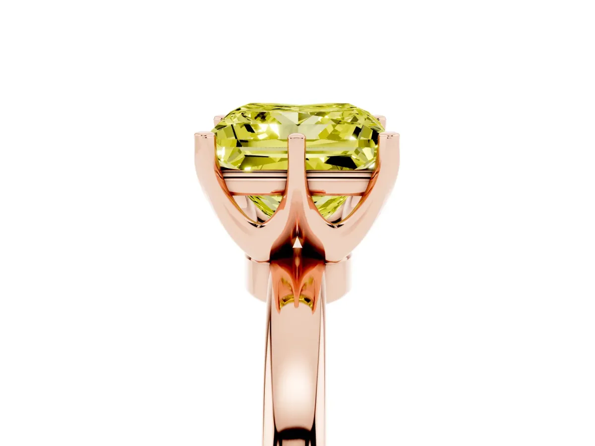 Fancy Yellow Princess Cut Solitaire Diamond Ring with Six-Prong Setting on a Classic Band Rose gold