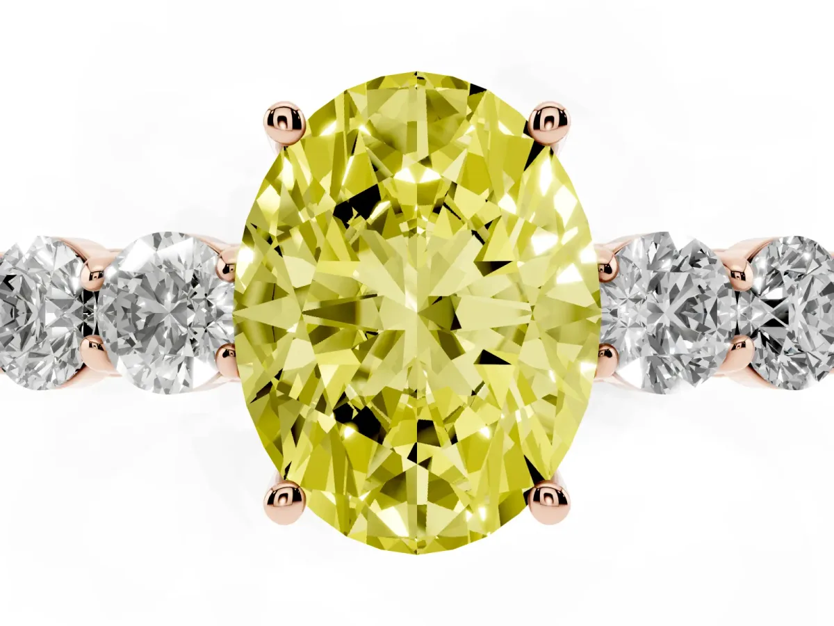 Fancy Yellow Oval Cut Cut Diamond Five-Stone Prong Set White Gold Ring Rose gold